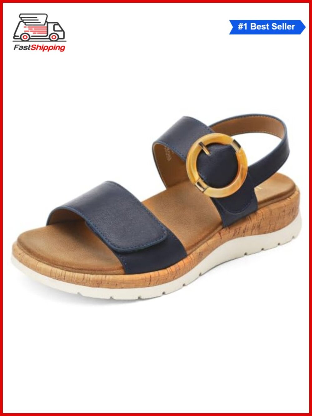Womens Low Wedge Walking Sandals with Arch Support Adjustable Straps Faux